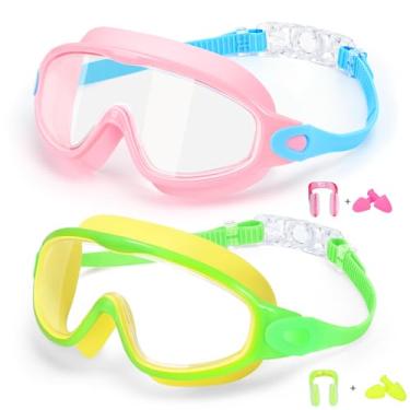 Imagem de EverSport Óculos de natação para crianças de 6 a 14 anos, pacote com 2 óculos de natação, visão clara, antirembaciamento, com cobertura de nariz, máscara de natação aquática para crianças, meninas