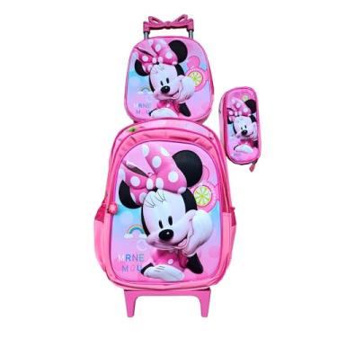 Imagem de Kit Mochila Infantil Feminina com Rodinhas da Minniee em 3D + Lancheira Térmica + Estojo Escolar