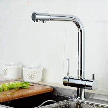 Imagem de Torneira purificadora de água potável com acabamento cromado, dispensador rotativo de 360 graus, bebida, filtro de torneira de cozinha de 3 vias com aerador de alça dupla montada no deck