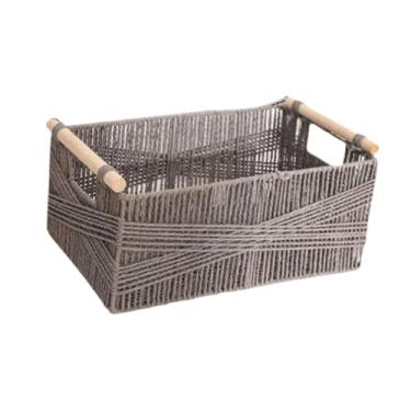 Imagem de IEUDNS Organizador do armário Bin Binet Basket com alça de armazenamento cesto de papel cesta de corda para maquiagem de jóias de café, L