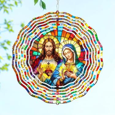 Imagem de FLAGWIX Sacred Heart Wind Spinners Outdoor - Spinners de vento de metal de aço inoxidável 30,5 cm - Presentes cristãos para mulheres, fé, Virgen De Guadalupe, presentes religiosos para mulheres, mãe