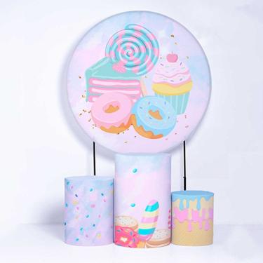 Imagem de Kit Painel de Festa Redondo de 1,80m e Trio de Cilindros Doces - Fera Print