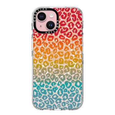 Imagem de CASETiFY Capa transparente para iPhone 15 [não amarela/2 m. Proteção contra quedas de grau militar/compatível com Magsafe] - Cheetah vibrante arco-íris - transparente