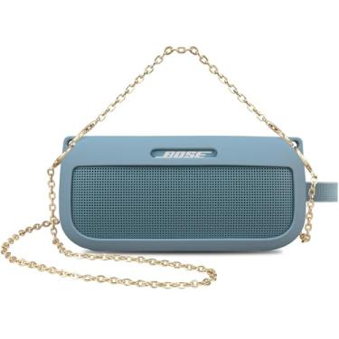 Imagem de BOVKE Capa de alto-falante macia compatível com alto-falante portátil Bose SoundLink Flex Bluetooth, capa protetora macia de silicone Bose SoundLink Flex com 2 correias de corrente, azul