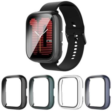Imagem de RiYHM Capa protetora de tela para Amazfit Active 2023 Novo Smartwatch, [pacote com 4] amortecedor de policarbonato rígido e acessórios de substituição de filme de vidro temperado para Amazfit Active
