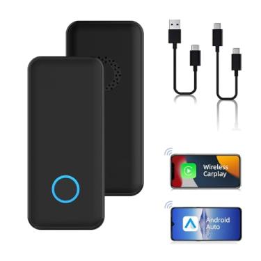 Imagem de ATCCPYDM Adaptador automotivo 2 em 1 sem fio CarPlay e Android, sistema duplo 2023 sem fio Carplay Dongle WiFi/BT Plug & Play, conexão rápida estável para carro com Android de fábrica e CarPlay com
