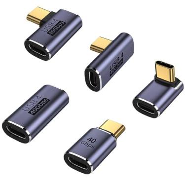 Imagem de AreMe Pacote com 5 adaptadores USB C, para cima e para baixo, dobra média e ângulo reto de 90 graus, adaptador padrão tipo C macho para fêmea, extensor USB-C fêmea para fêmea para laptop, tablet e telefones