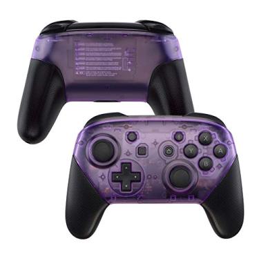 Imagem de eXtremeRate placa de toque suave e placa traseira para controle Nintendo Switch Pro, capa de reposição personalizada com padrão DIY para Nintendo Switch Pro - controle não incluído, Clear Atomic Purple