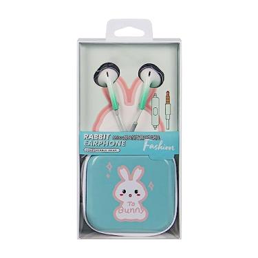 Imagem de QearFun Fones de ouvido Bunny para crianças, Kawakii com fio e fones de ouvido intra-auriculares presente para meninas e meninos com microfone e adorável estojo de armazenamento para fones de ouvido