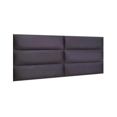 Imagem de Cabeceira Casal Placa Modular Suede Preto Estofada Adesiva - Modelar C
