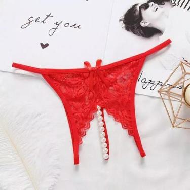 Imagem de Calcinha de Renda e Pérolas para Feminina Fio dental ElaShopp, Vermelh