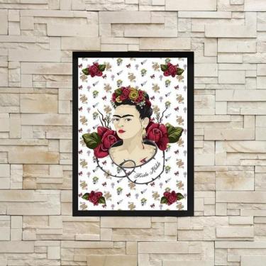 Imagem de Quadro Frida Fundo Rosas Vermelhas 33X24Cm