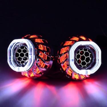 Imagem de Lente de projetor em favo de mel de 2,5 polegadas com cobertura de roda quente em espiral quadrada branca e vermelha de 2,5 polegadas Kit de retroajuste para carros H1 H4 H7 para motocicletas