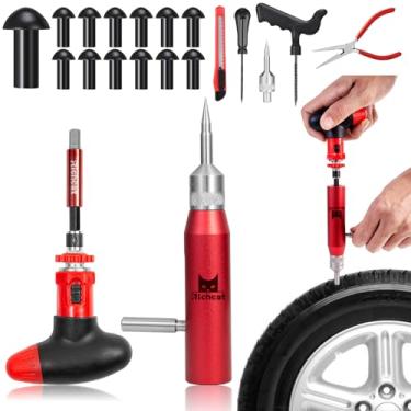 Imagem de Richcat Kit de reparo de perfuração de pneu sem câmara com plugue de cogumelo, repara furos e pneus furados para motocicletas, carros, caminhões, quadriciclos e tratores