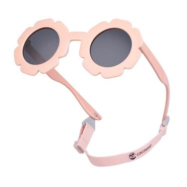 Imagem de COCOSAND Óculos de sol infantis com alça polarizada flexível armação floral almofadas de nariz de silicone macio para bebês meninas meninos de 2 a 6 anos de idade, rosa, Small