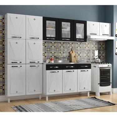 Imagem de Cozinha De Aço Completa Com Balcão Para Pia Branco preto