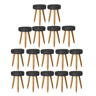 Imagem de Kit 16 Banqueta Alta Julia 50Cm Bar Cozinha Bistrô Pé Palito Caramelo Tecido Sintético Preto