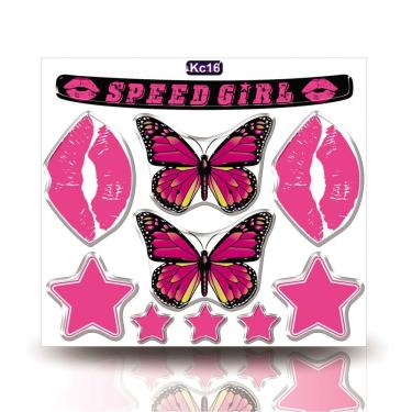 Imagem de Kit Adesivo Decorativo Capacete Resinado 3D, Speed Girls Carro Moto Gp Rosa