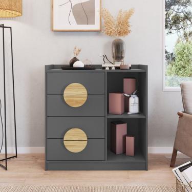 Imagem de Cômoda 4 Gavetas 2 Nichos Ares Grafite
