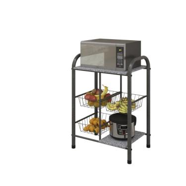 Imagem de Fruteira 3 Cestas 2 Prateleiras Lavinea Soma Móveis Martelado Prata/Granito Ocre