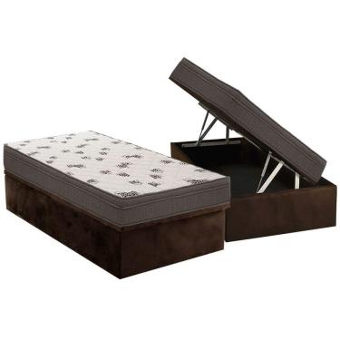 Imagem de Cama Box Baú Solteiro: Colchão Ortobom Ortopillow + Base Crc Suede Brown(88x188)