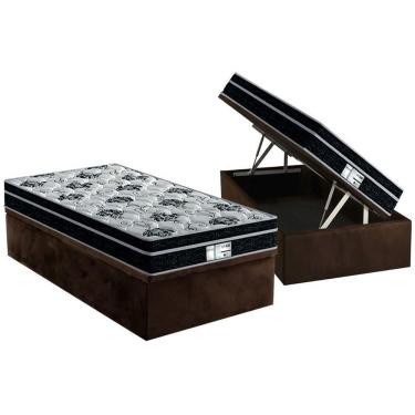 Imagem de Cama Box Baú Solteiro: Colchão Molas Probel Prolastic Prodormir Born + Base Crc Suede Brown(88x188)