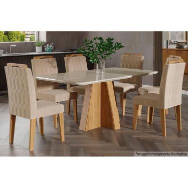 Imagem de Kit Mesa Sala Jantar Maitê C- Tampo Madeirado C- Vidro 160cm + 6 Cadeiras Paola Nature-ow-nude Cimol