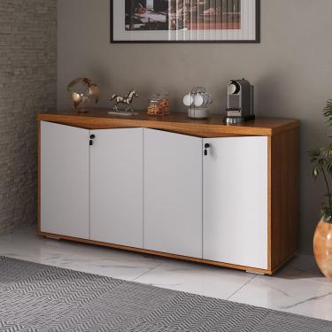 Imagem de Balcão Para Escritório 4 Portas Com Chaves Freijó-branco