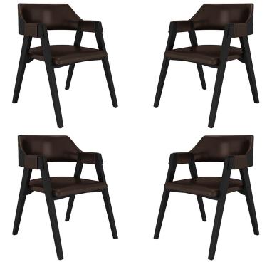 Imagem de Kit 4 Cadeiras Sala De Jantar E Jogos Carteados Madeira Maciça Poker Pu Marrom-preto G42 - Gran Belo