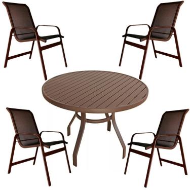 Imagem de Conjunto Lótus Mesa 90cm 4 Poltronas Marrom