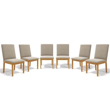 Imagem de Kit Com 6 Cadeiras Daniela Madeira Maciça Estofada Para Mesa De Jantar Veludo Bege 102