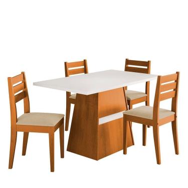 Imagem de Mesa De Jantar Retangular Dobuê Dakar Com 4 Cadeiras Cinamomo-branco-bege