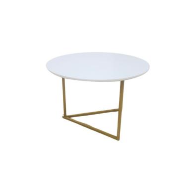 Imagem de Mesa De Centro Redonda Jade Base De Aço Dourado Tampo Branco