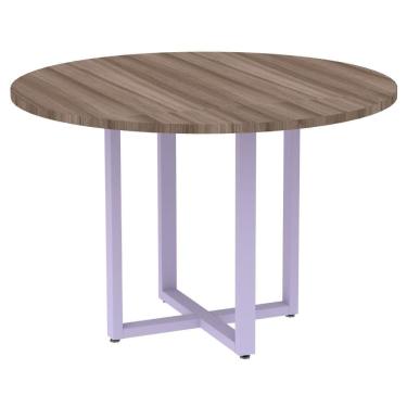 Imagem de Mesa De Reunião Redonda P25 Pandin 110 Cm (largura) Tampo Mdp Walnut Pé Aço Tubular Lilás