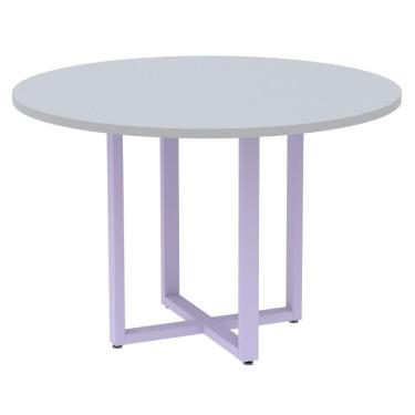 Imagem de Mesa De Reunião Redonda P25 Pandin 110 Cm (largura) Tampo Mdp Cinza Pé Aço Tubular Lilás