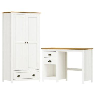 Imagem de Armario 2 Pt Mesa Escrivaninha 2 Gv Madeira Maciça Branco Freijo Milani Store