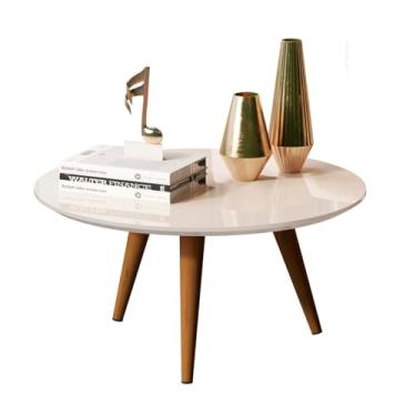 Imagem de Mesa De Centro Redonda Sala Mdf Pé Palito Decorativa Off White