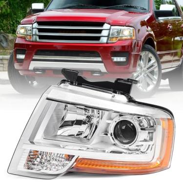 Imagem de KACHIR Conjunto de farol [tipo de projetor de halogênio] para Ford Expedition 2015 2016 2017 farol dianteiro cromado lado esquerdo do motorista LH