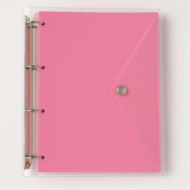 Imagem de Caderno Fichário Argolado Pasta Organizadora 4 Argolas Rosa Transparen