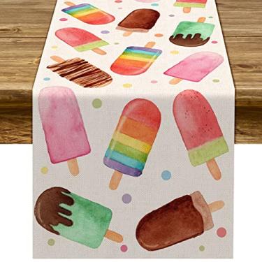Imagem de Pudodo Caminho De Mesa Picolé Verão Com Tema Sorvete, Aniversário, Chá Bebê, Festa, Fazenda, Cozinha, Sala Jantar, Decoração Para Casa (33 X 182 Cm)