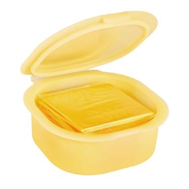 Imagem de Dootafy Recipiente De Silicone Para Queijo Geladeira, Suporte Amarelo Fatiado Caixa Lanches, Tigela 7 Oz Com Tampa, Empilhável E Lavável Na Máquina Lavar Louça