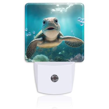 Imagem de Neidius Luz Noturna, Tartaruga Sorridente Fofa Sob O Mar, Plug-In, Sensor Automático Do Anoitecer Ao Amanhecer, Lâmpada Led De Baixo Consumo Energia Para Decoração Quarto, Corredor, Cozinha, Banheir