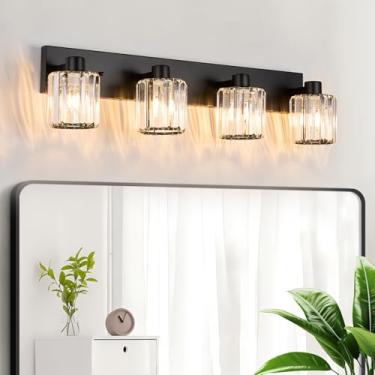 Imagem de AMRUIPO Luminárias De Banheiro Cristal Com 4 Luzes, Penteadeira Pretas, Arandelas Parede Modernas Para Espelho, Cozinha, Sala Estar, Corredor, Varanda