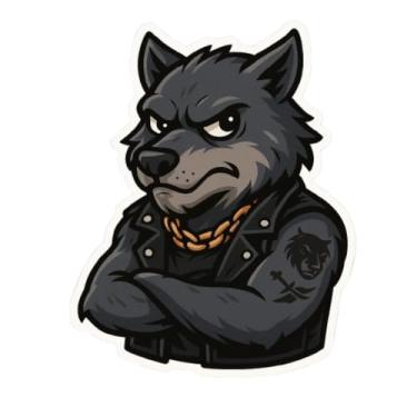 Imagem de Adesivo Decorativo Lobo Motociclista, Estilo Rock, Design Tatuagem, Autocolante (3, 10x10 cm)