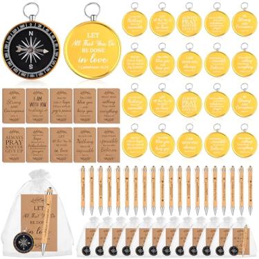 Imagem de Conjunto de 20 unidades de bússola dourada para presente cristão com bússolas que brilham no escuro, cadernos de bolso, canetas de bambu, bolsa de organza, acessórios religiosos da Bíblia para igreja