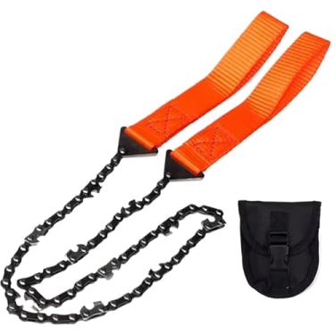 Imagem de Motosserra de bolso, serra de corrente de corda de 11 dentes de 11 dentes com alça, serra de corrente dobrável manual com bolsa para acampamento, caça, equipamento de sobrevivência, corda