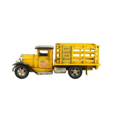 Imagem de Caminhão Feira Amarelo 14.5x14x37cm Estilo Retrô Vintage - Caminhão Fe