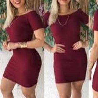 Imagem de Vestido feminino ombro a ombro curto manga curta malha canelado - Filo