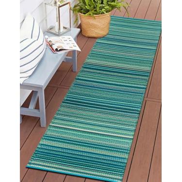 Imagem de Rugshop Tapetes contemporâneos, listrados, reversíveis, sem vincos, à prova d'água, de plástico reciclado, para pátio, quintal, trailer, deck, piquenique, trailer, praia, acampamento, 6 cm x 20 cm,