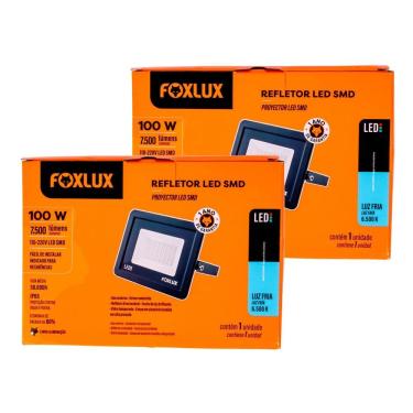 Imagem de Kit 2 Refletor Led 100w Ip65 6.500k Bivolt Foxlux